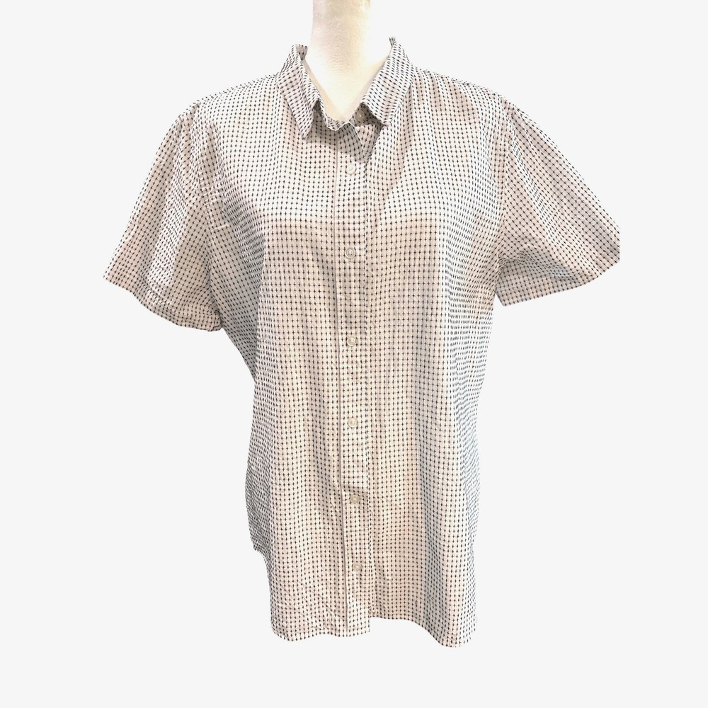 Wildfang The Essential Short Sleeve Button Up White Black Cross Pattern XL